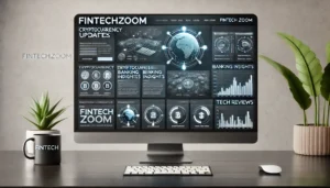 DALL·E 2024-12-08 16.00.00 - A sleek and modern fintech news platform interface displayed on a large monitor, showcasing FintechZoom.com with sections like 'Cryptocurrency Updates