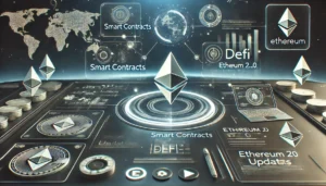 DALL·E 2024-12-08 16.18.24 - A sleek and futuristic interface showcasing Ethereum-related features on eCryptoBit.com, including sections like 'Smart Contracts,' 'DeFi,' and 'Ether