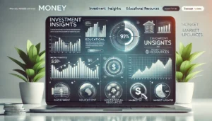 DALL·E 2024-12-08 16.23.12 - A sleek and interactive homepage interface of Money6x.com, showcasing sections like 'Investment Insights,' 'Educational Resources,' and 'Market Update